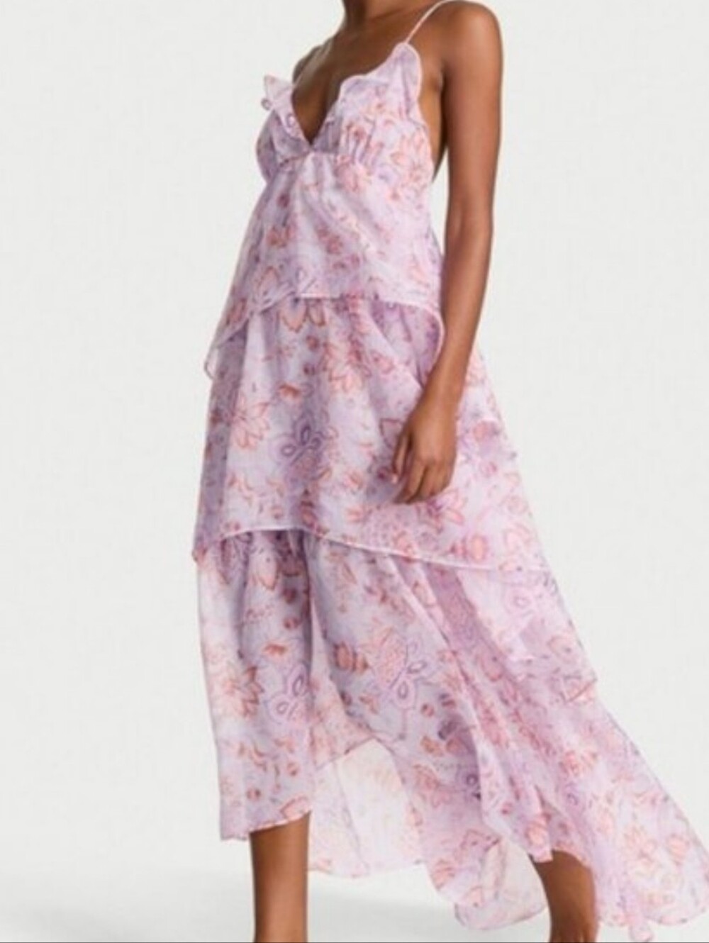 Vintage Ruffled Chiffon Tiered Maxi Dress